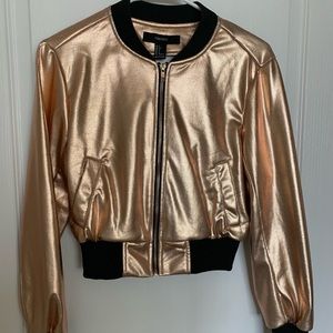 Forever 21 Rose Gold Metallic Bomber Jacket